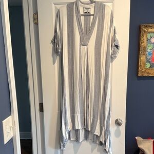 Lido World Grey and White Striped Maxi Dress